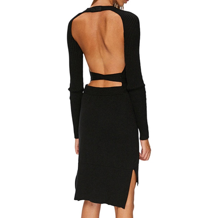 M String 0Lasu Women's Dress Open Back Cotton Black Casual Winter Long Top Diesel