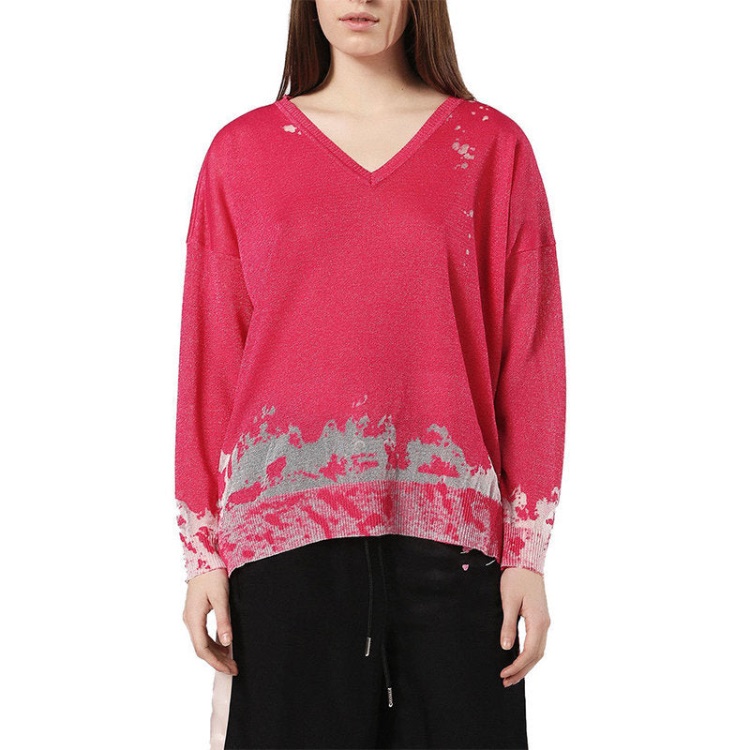 Diesel M Sport Women's Dress V Neck Long Sleeve Pullover Regular Pink Tops