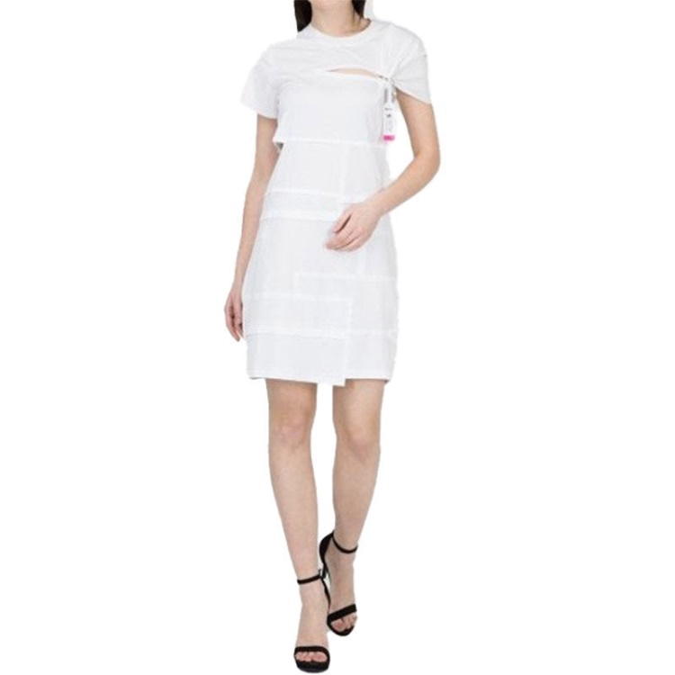 D Milia Women's Dress Round Neck Patchwork Dress Regular Fit Casual Tops Diesel