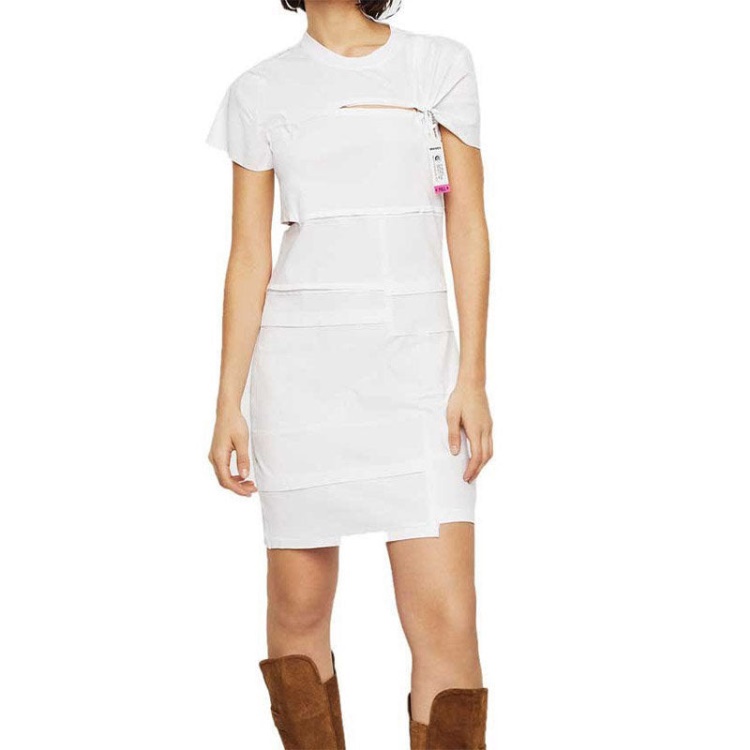 D Milia Women's Dress Round Neck Patchwork Dress Regular Fit Casual Tops Diesel