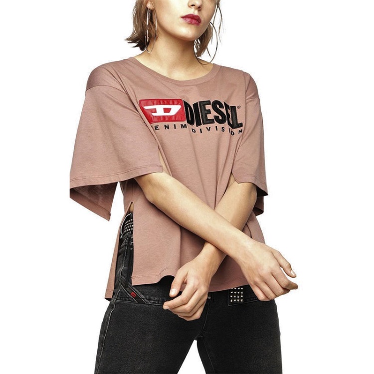 T Jacky D Women's T Shirt Crew Neck Short Sleeve Top Casual Summer Tee Diesel Blue/Off White/Pink