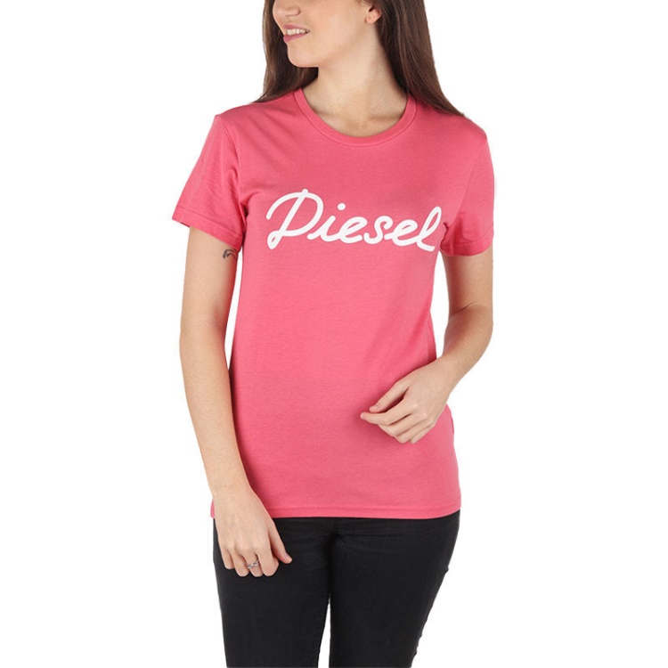 T Sully Ah B Women's T-Shirt Crew Neck Short Sleeve Casual Summer Pink Tee Diesel