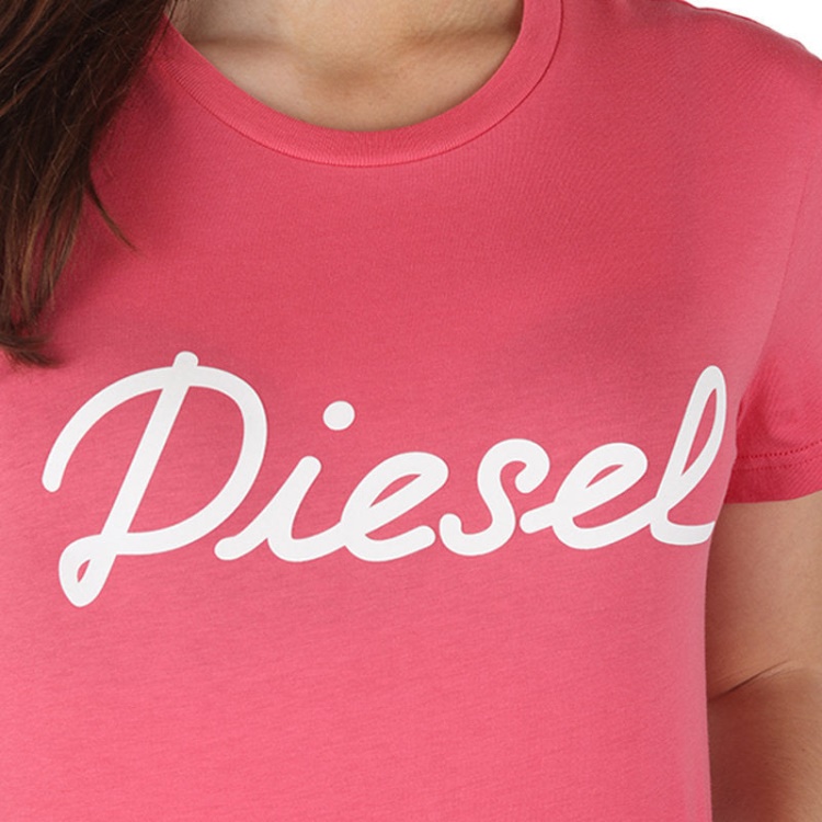 T Sully Ah B Women's T-Shirt Crew Neck Short Sleeve Casual Summer Pink Tee Diesel