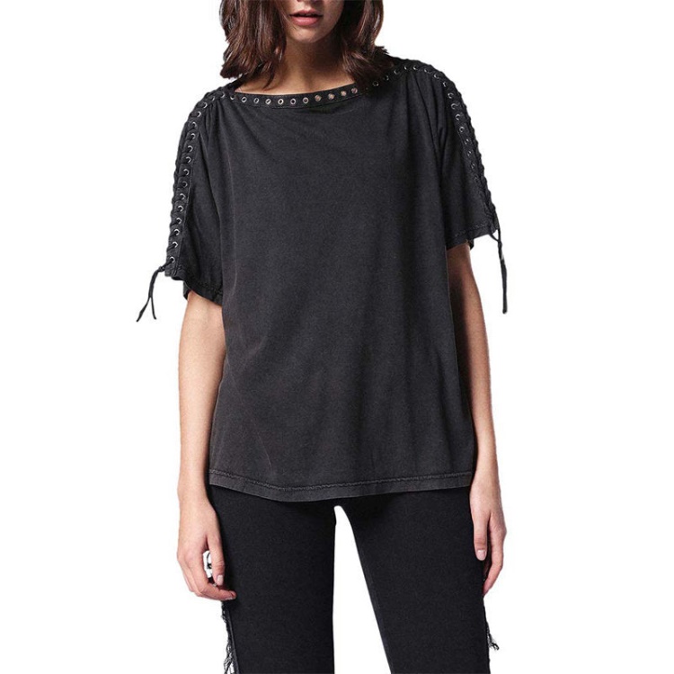 Diesel T Leox A Women's T Shirt Large Neck Short Sleeves Relax Fit Casual Tops