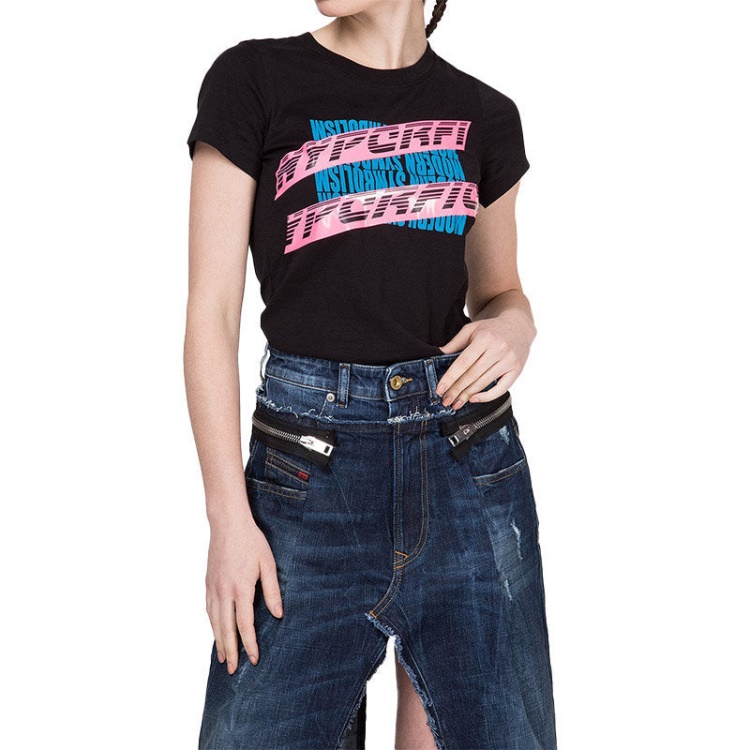 T Supery Women's T Shirt Crew Neck Short Sleeve Slim Fit Casual Tops Black Diesel