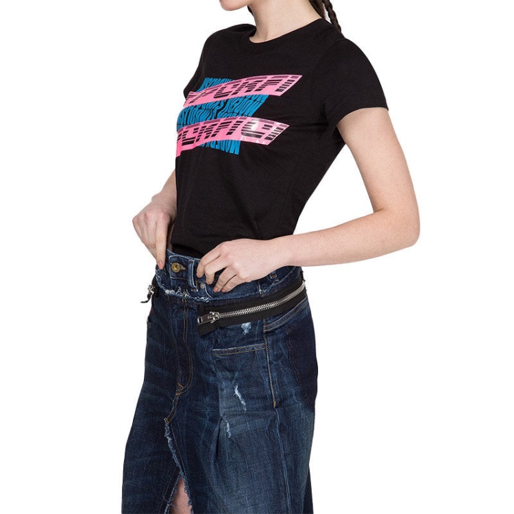 T Supery Women's T Shirt Crew Neck Short Sleeve Slim Fit Casual Tops Black Diesel