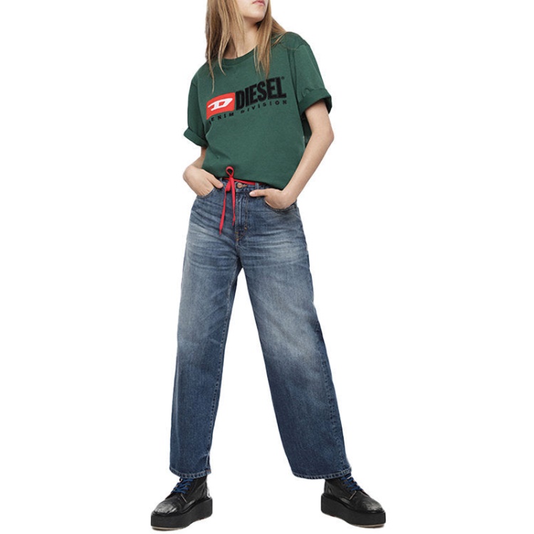 Diesel Widee 085Ag Women's Jeans Straight Ladies Distress Faded Denim Pants Blue