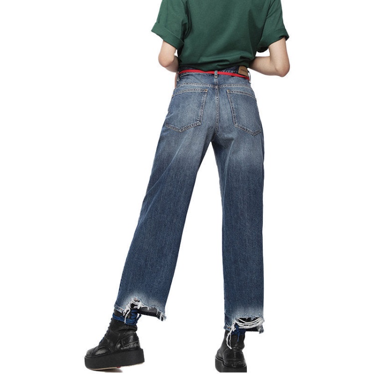 Diesel Widee 085Ag Women's Jeans Straight Ladies Distress Faded Denim Pants Blue