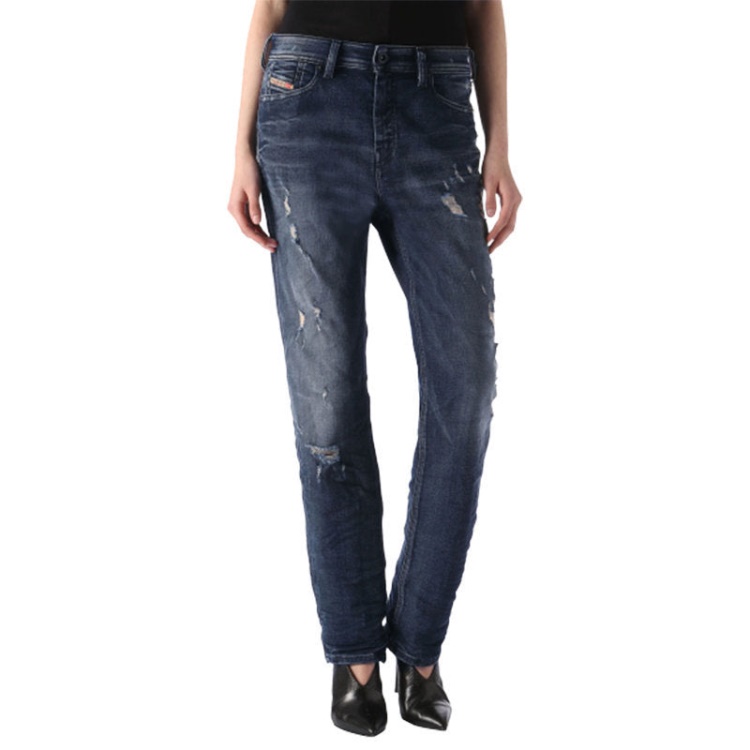 Diesel Women's Denim Jeans Reen 0844T Distress Regular Fit Straight Leg Dna Jeans