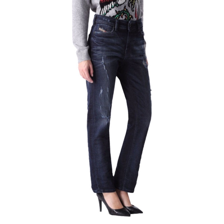 Diesel Women's Denim Jeans Reen 0844T Distress Regular Fit Straight Leg Dna Jeans