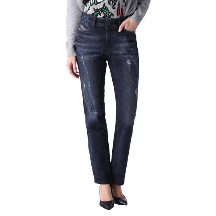 Diesel Women's Denim Jeans Reen 0844T Distress Regular Fit Straight Leg Dna Jeans