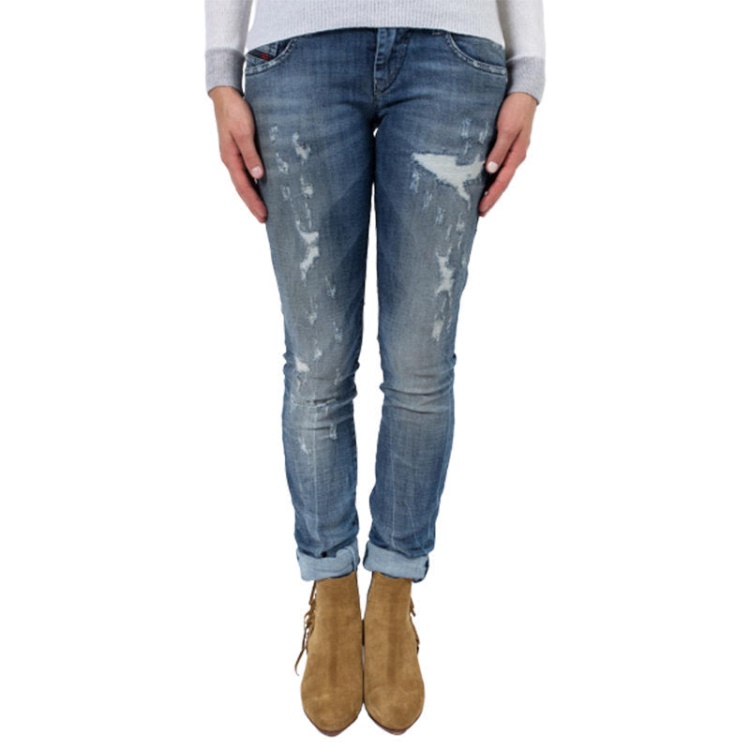 Diesel Grupee 0856X Women's Denim Jeans Super Skinny Fit Blue Faded Zip