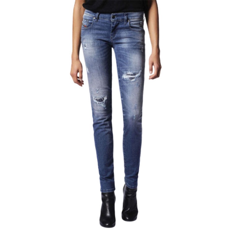 Grupee 0679C Women's Jeans Super Slim Fit Distress Casual Blue Denim Pants Diesel