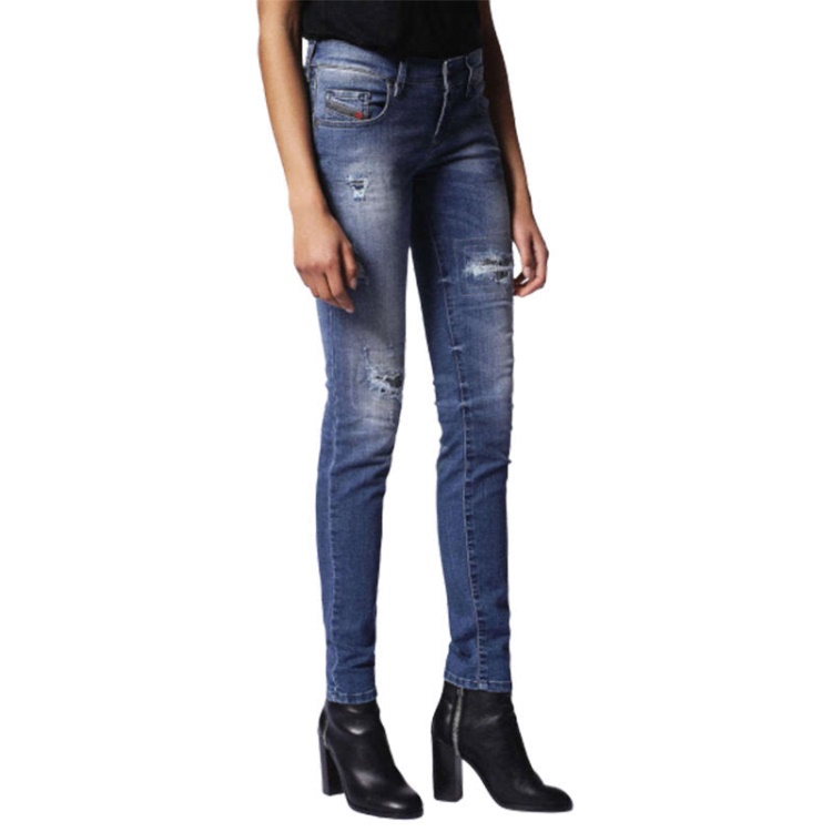 Grupee 0679C Women's Jeans Super Slim Fit Distress Casual Blue Denim Pants Diesel