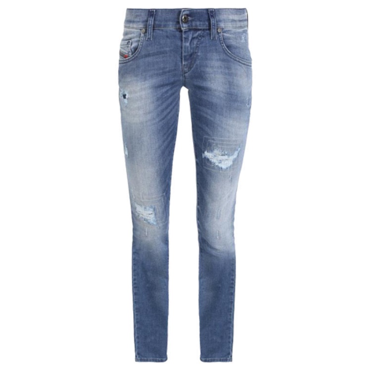Grupee 0679C Women's Jeans Super Slim Fit Distress Casual Blue Denim Pants Diesel