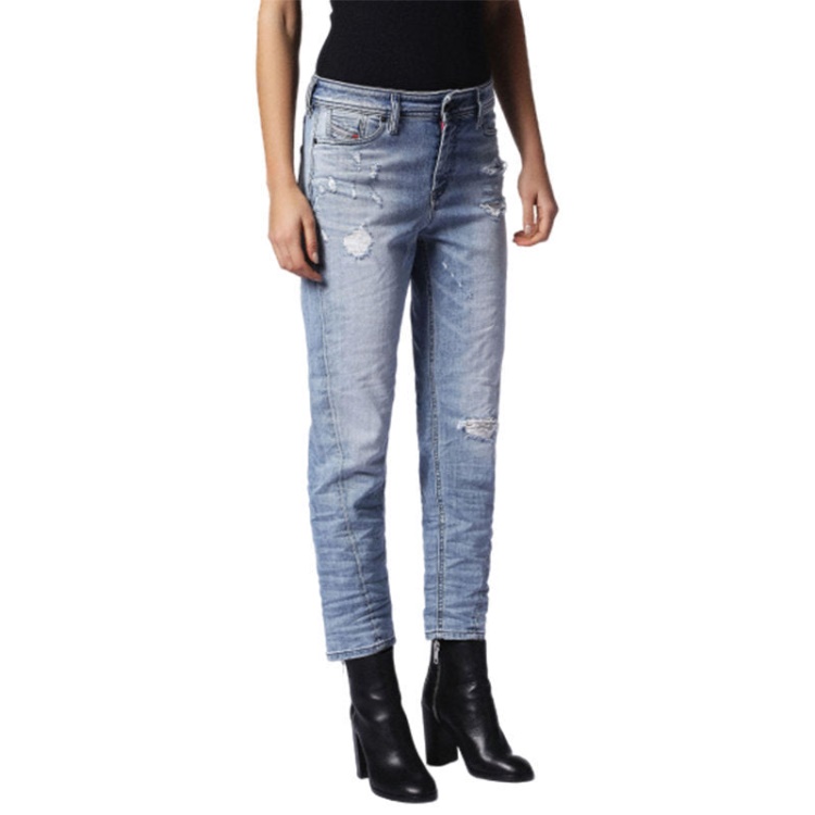 Diesel Women's Denim Jeans Reen Seam 0857F Regular Fit Straight Distressed Blue