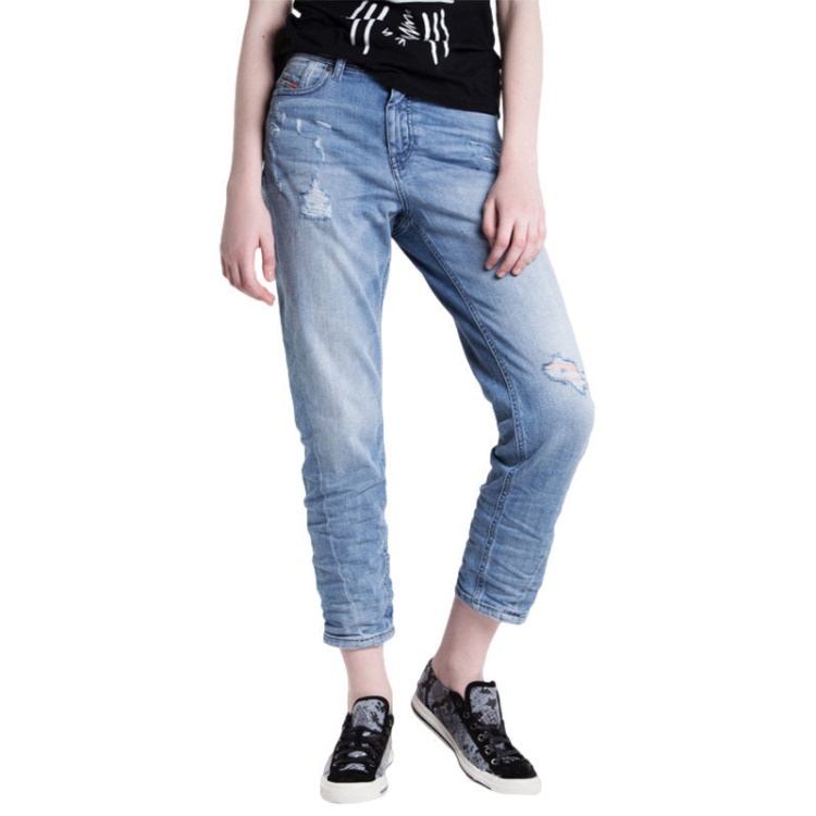 Diesel Women's Denim Jeans Reen Seam 0857F Regular Fit Straight Distressed Blue