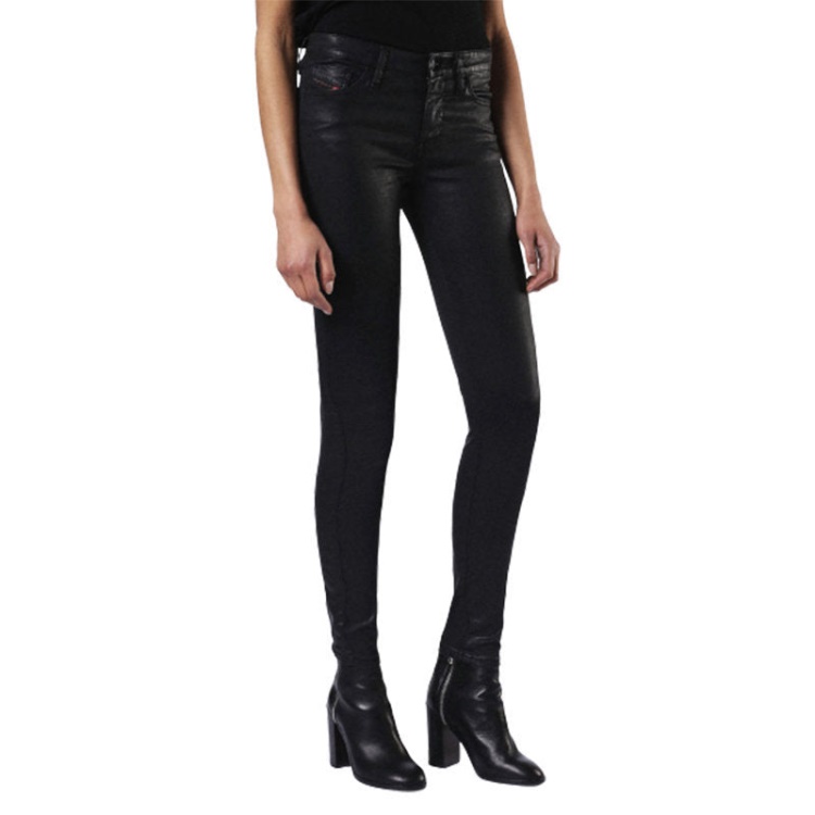 Diesel Skinzee 0662E Women's Denim Jeans Super Slim Skinny Zip Fly Shiny Black