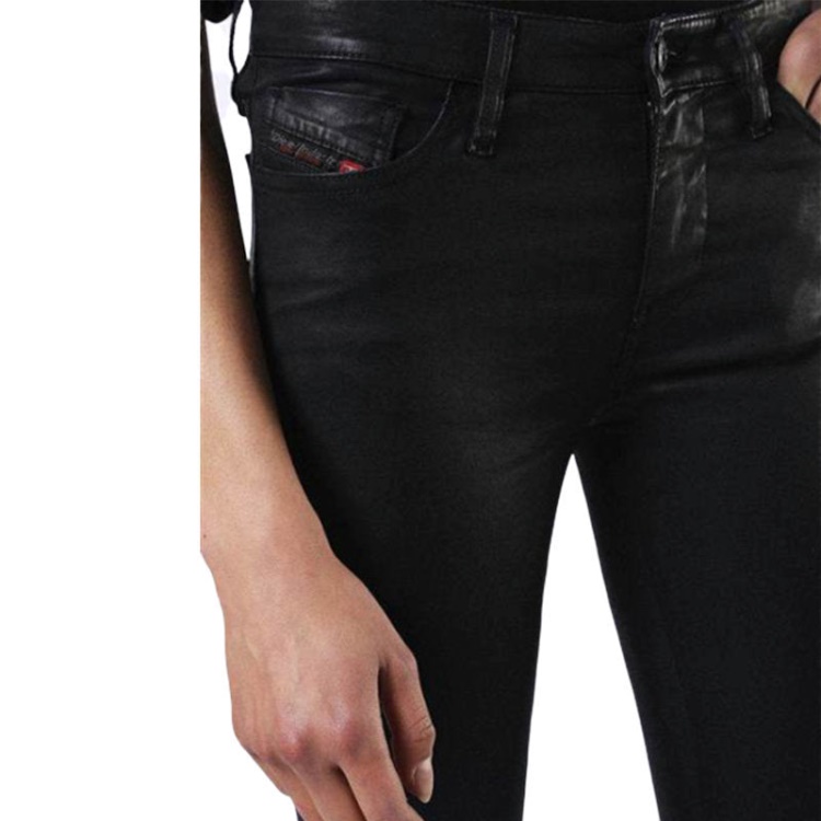 Diesel Skinzee 0662E Women's Denim Jeans Super Slim Skinny Zip Fly Shiny Black