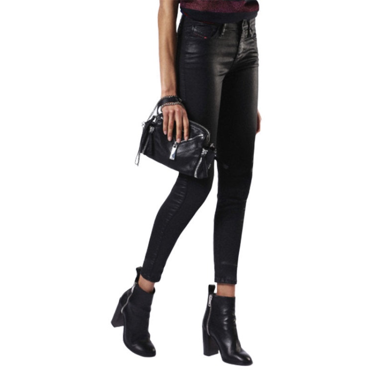 Diesel Skinzee 0662E Women's Denim Jeans Super Slim Skinny Zip Fly Shiny Black