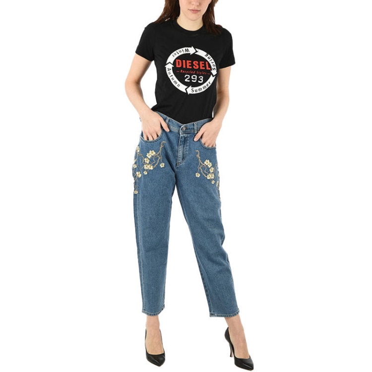 Diesel Black Gold Bg8Yq Women's Jeans Boyfriend Fit Casual Denim Embroidery Pants